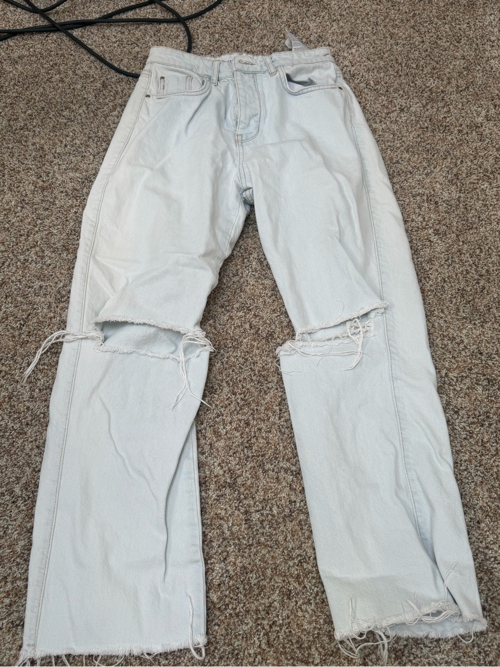 Zara Light Blue Straight Leg Jeans with Knee Rips